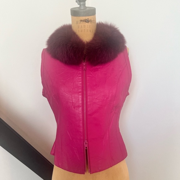 Leather vest, with fur collar - Picture 1 of 3